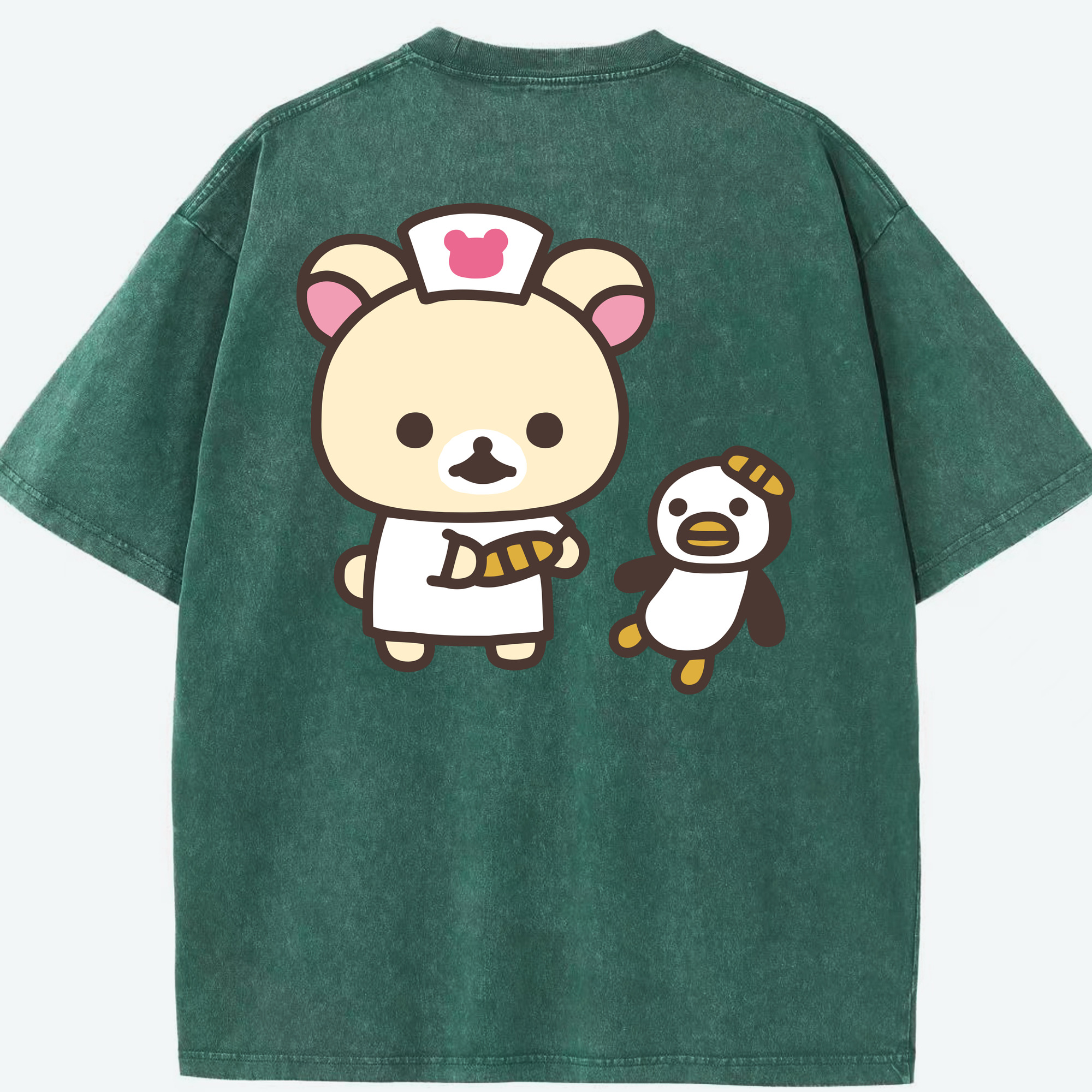 （画像用） リラックマ リラックマ キイロイトリ Rilakkuma Korilakkuma Kiiroitori 綿100% ヴィンテージ風 半袖Tシャツ（背面プリント）